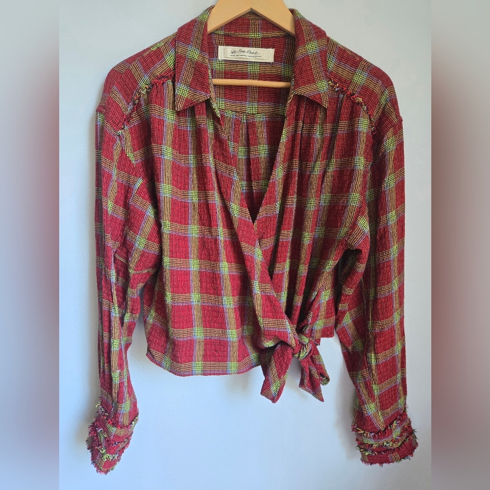We The Free - FREE PEOPLE Plaid Red and Green Women's Wrap Top